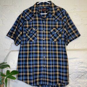 Mountain Man blue and yellow plaid button up